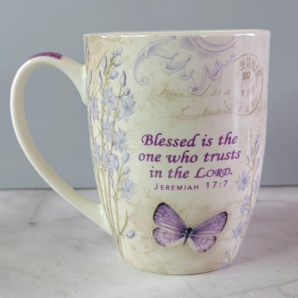 Christian Art Gifts Ceramic BLESSED Purple Butterfly Coffee Mug 12oz Jane Shasky - Picture 4 of 9